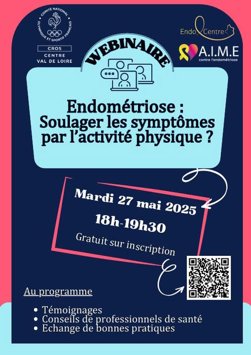 Affiche avec un QR Code pour s'inscire au webinaire organisé par le CROS CVL sur l'endométriose.